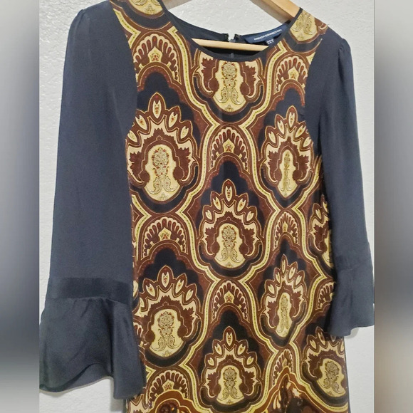 French Connection 100% Silk Sultan Print Mid Mod Sheath Dress Size 2 - Picture 3 of 6